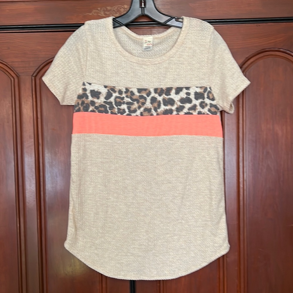 7th Ray Cute Animal Print With Orange Stripe Short Sleeve Shirt Size Med…